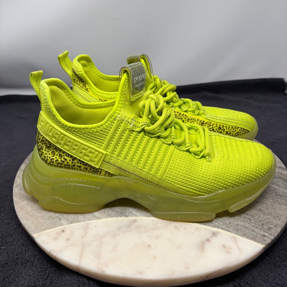 Steve Madden Maxima Sneakers Women Rhinestone Chunky Platform 10 Neon Yellow Y2K